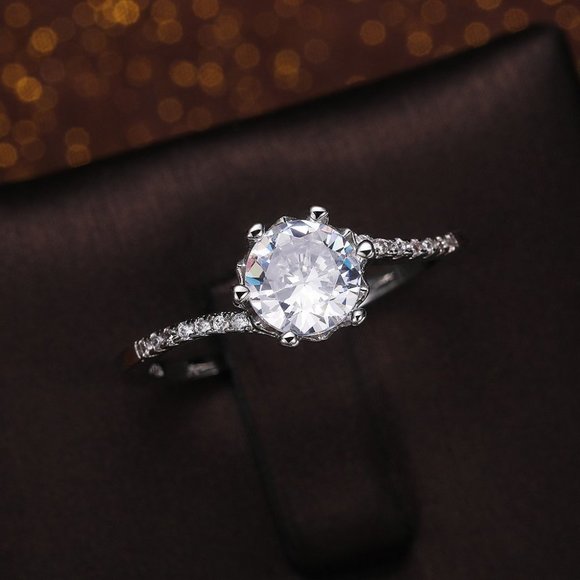 😍2CT MOISSANITE SILVER ROUND TWISTED BIG FLOWER SOLITAIRE ENGAGEMENT RING, K758 - Picture 3 of 6